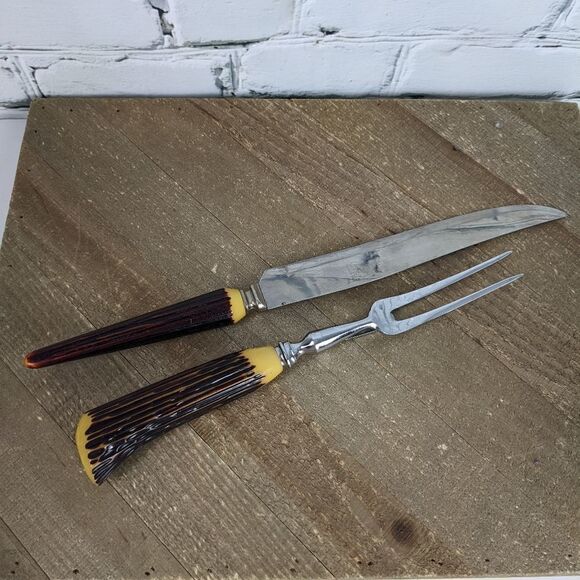 Sheffield Carving knife and Fork Faux antler Stag horn cutlery set - Picture 6 of 6